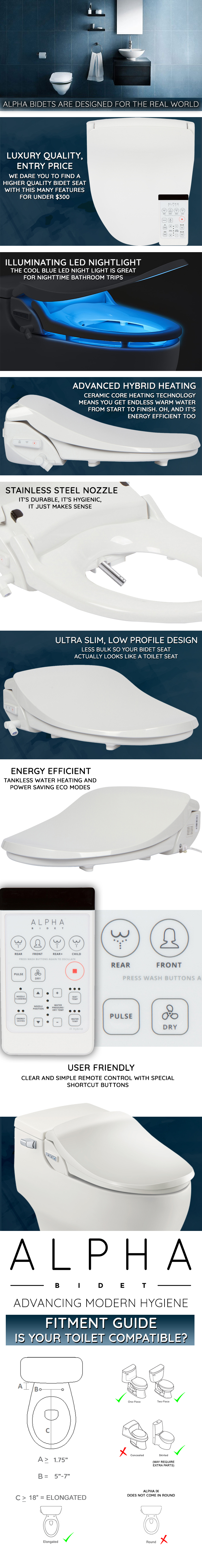 Alpha Bidet iX Hybrid Electric Bidet Seat for Elongated Toilets in